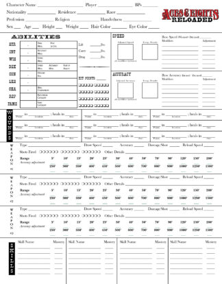 Aces & Eights Reloaded Character Sheet